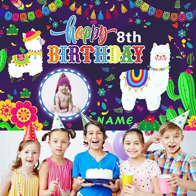 Custom Llama Cactus Happy Birthday Party Decorations Supplies Personalized Mexican Llama Cactus Birthday Backdrop Banner(5x7.5ft)