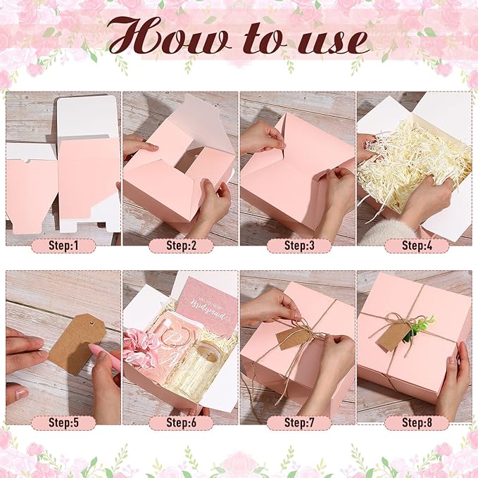 54 Pcs Bridesmaid Proposal Gifts, Maid of Honor Gift Include Wedding Gift Box Makeup Bag Invited Card Glass Cup Lip Balm Scrunchie Bracelet for Bridal Shower Bachelorette Party(Pink)