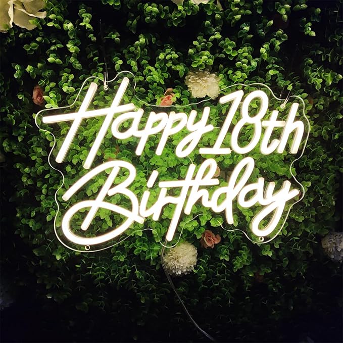 Happy Birthday Neon Sign for Wall Decor, Warm White LED Neon Light Signs, Art Decoration Happy 18th Birthday Neon Light Sign for All Birthday Party Decoration,SIGNVIA,15.7×10.3 Inch