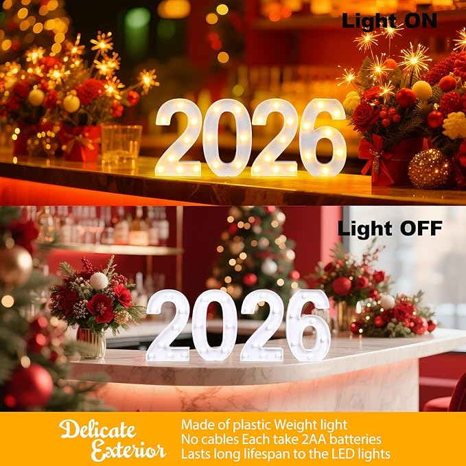 Light Up Numbers 2026, Light Up Numbers for Xmas New Year Decorations Class of 2026 High School Party Graduation Decorations,Lighted Number Sign for 2nd, 20th, 22nd, 26th, 60th, 62th Birthday Decorations (8.58IN-Warm White)
