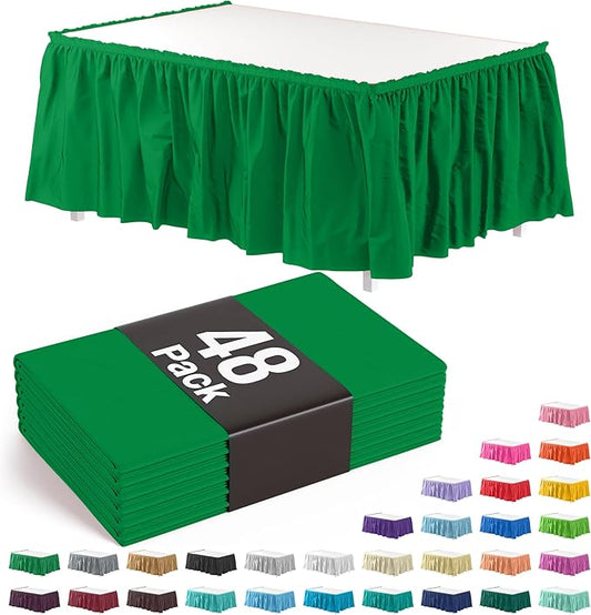 Exquisite Ruffle Table Skirt Emerald Green 48 Pack 14 Ft Long Table Skirts for Rectangle Tables 6ft Plus or Round Tables Skirts with Adhesive Strip for Gender Reveal Decor & Happy Birthday Parties