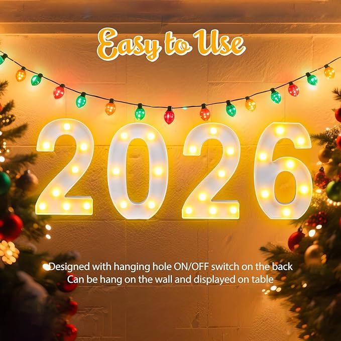 Light Up Numbers 2026, Light Up Numbers for Xmas New Year Decorations Class of 2026 High School Party Graduation Decorations,Lighted Number Sign for 2nd, 20th, 22nd, 26th, 60th, 62th Birthday Decorations (8.58IN-Warm White)