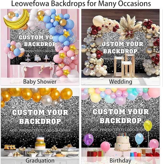 Leowefowa 12x8ft Custom Image Background Personalized Backdrop Customized Vinyl Backdrop with Pictures Photo Text Custom Banner Supplies Background for Baby Shower Birthday Party Decor