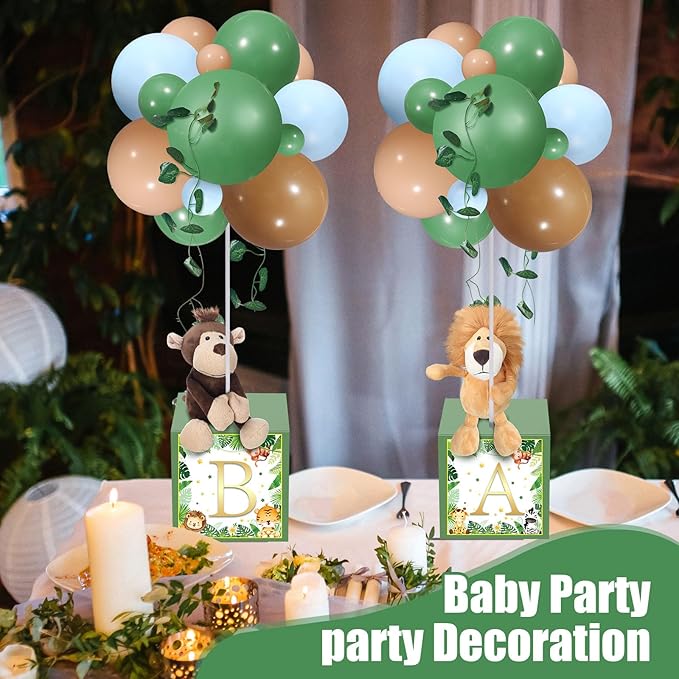 Lenwen 6 Sets Baby Letter Boxes Decorations Table Centerpieces for Baby Shower Gender Reveal,Bear Stuffed Animals Balloon with Stand Plush Toy Boxes for Birthday Party Wedding(Animals,Forest)