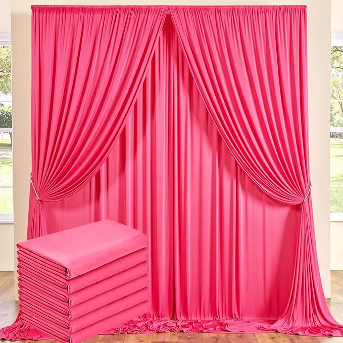 30 ft x 10 ft Wrinkle Free Fuchsia Backdrop Curtain for Parties, 6Panels Polyester Hot Pink Photo Backdrop Drapes for Wedding Birthday Party Baby Shower