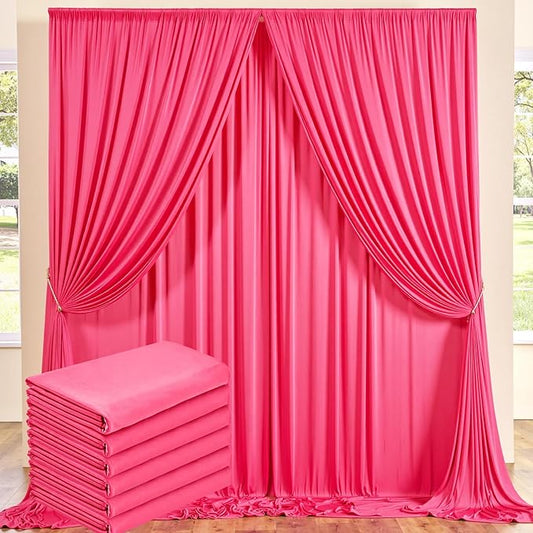 30 ft x 10 ft Wrinkle Free Fuchsia Backdrop Curtain for Parties, 6Panels Polyester Hot Pink Photo Backdrop Drapes for Wedding Birthday Party Baby Shower