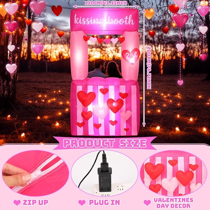 Sotiff 7 FT Valentines Kissing Booth Inflatable Valentine Inflatable Outdoor Decorations Heart Love Kissing Booth Decor Large Yard Decoration for Outdoor Garden Yard Lawn Holiday Party