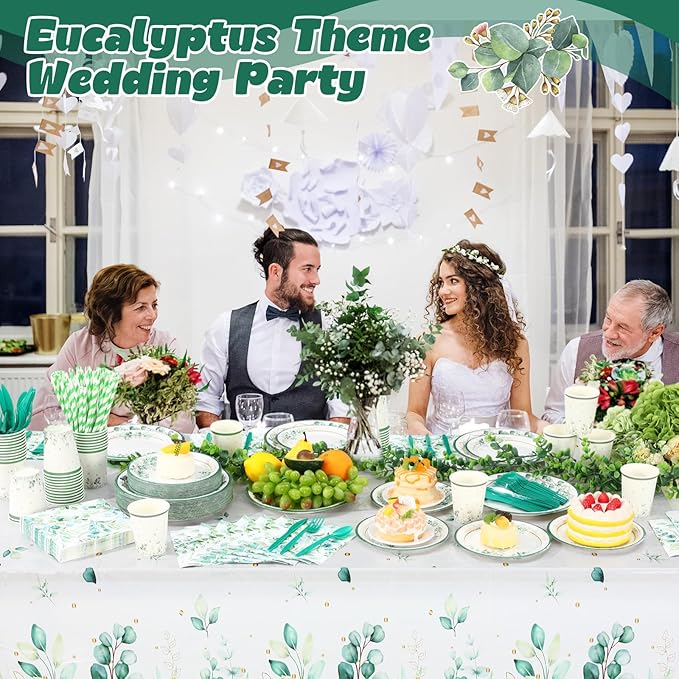 452 Pcs Sage Green Party Decorations for 50 Guests, Eucalyptus Theme Paper Plates Napkins Cups Tablecloth Cutlery Straws for Bridal Baby Shower Birthday Wedding Party Decorations Supplies