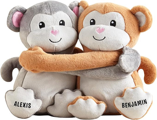 Let's Make Memories Personalized Hugging Plush Monkeys - Valentines Day - for Couples - Him - Her - Monkey Stuffed Animal for Kids - for Birthday - for Boy - for Girl - Monkey Stuffed Animal