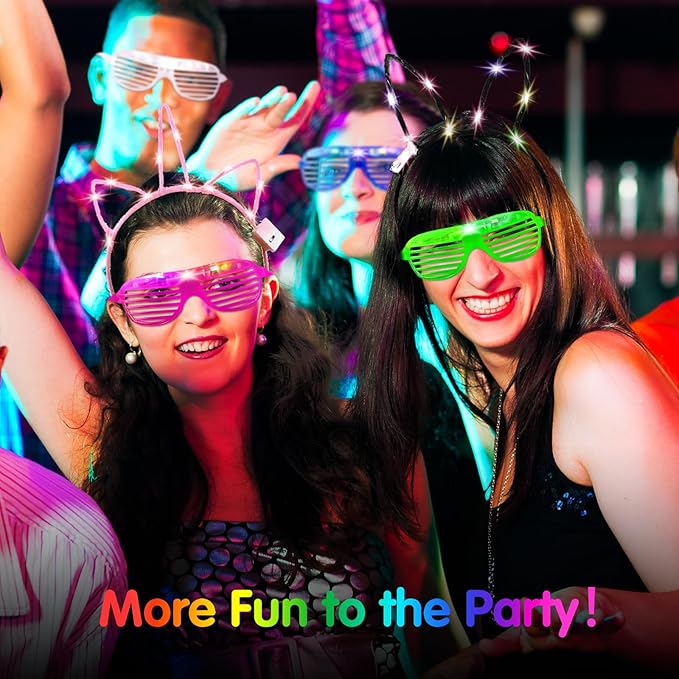Honoson 15 Pcs LED Light up Glasses 15 Pcs Cat LED Cute Headband Cat Ears Sunglasses Glow in the Dark Party Supplies(short-pile)