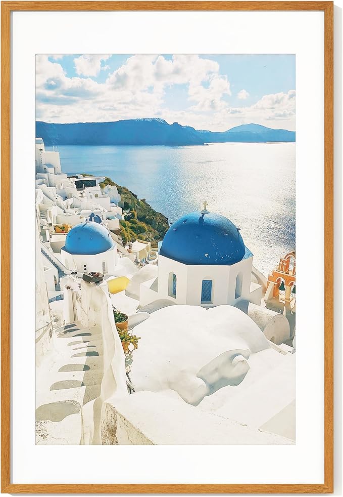 24x36 Picture Frame with Mat for 20x30 - Solid Teak Wood Poster Frame with Tempered Glass, Wood 24''x36'' Minimalist Photo Frame Movie Poster Frame with Hooks for Art Photo Prints, Natural Teak