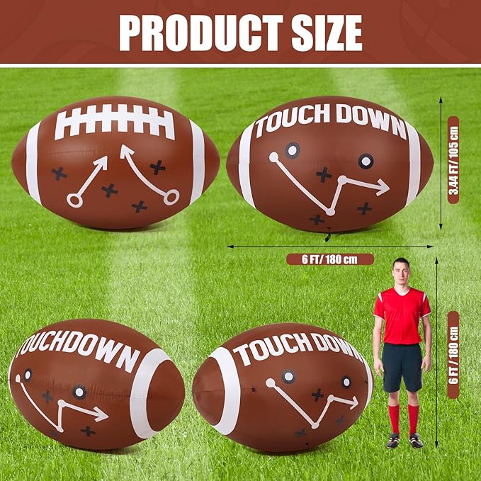 6ft Giant Jumbo Inflatable Football Decoration Blow up Football with Built-in LED Light for Yard Game Day Large Sport Themed Party Holiday Birthday Party Decoration