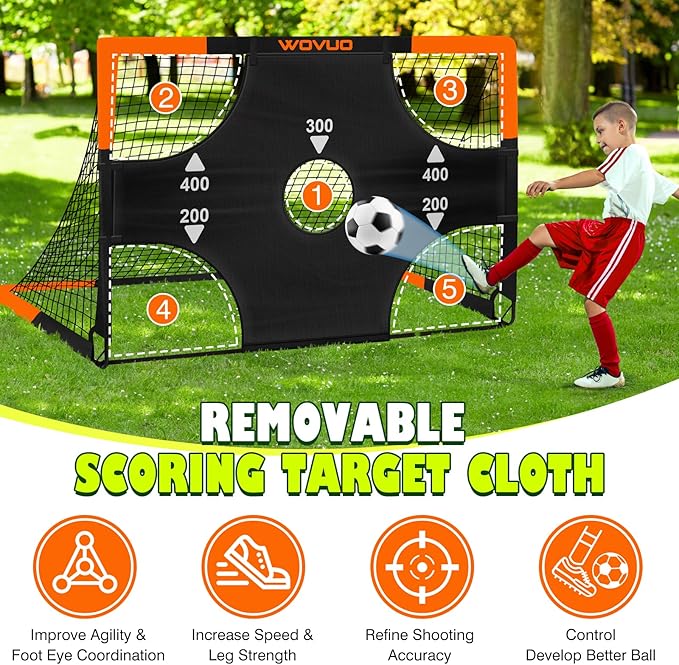 Kids Soccer Goals for Backyard Set of 2, 6x4 ft Portable Toddler Soccer Goal Training Equipment with Soccer Target, Ball, Cones, Soccer Net for Kids Age 3-5 6-8 8-12 10-12-14 Outdoor Sports Games Gift