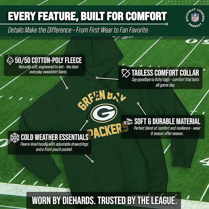 Team Fan Apparel NFL Adult Gameday Hooded Sweatshirt - Poly Fleece Cotton Blend - Stay Warm and Represent Your Team in Style