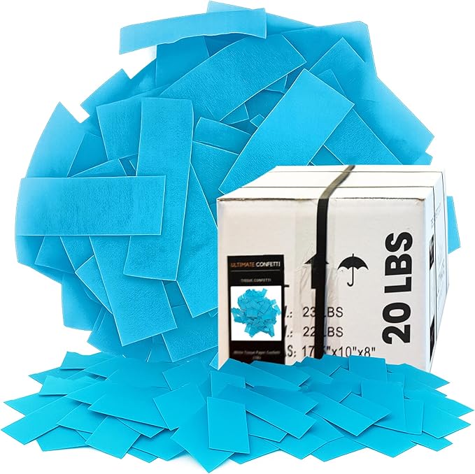Ultimate Confetti, Turquoise color Biodegradable Confetti - Rectangular Tissue Paper Confetti for Cannon and Launcher use – Best for Gender Reveal, Parties, Concerts and Weddings - 20 lb, 320 oz