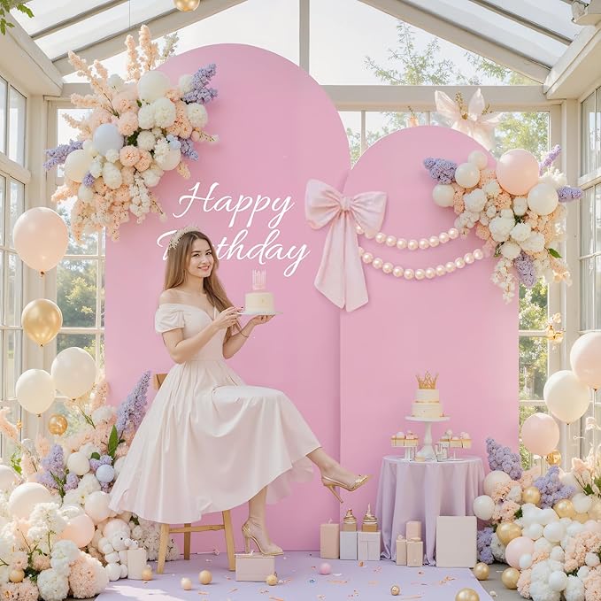 White Pink Photo Arch Backdrop Cover Set of 2-7.2ft and 6ft Arch Covers Stretchy Backdrop Spandex Baby Shower Arch Stand Covers for Girls Birthday Party Wedding Bridal Shower Background Decorations