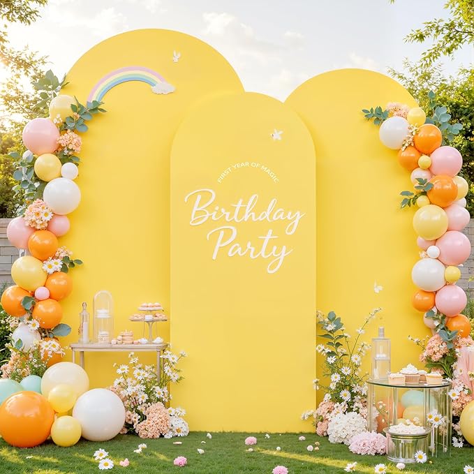 Yellow Arch Covers 3 Set - 4FT, 5FT, 6FT Arch Backdrop Cover Spandex Fitted Wedding Arch Stand Covers Stretchy Backdrop for Bridal Shower Baby Shower Birthday Party Banquet Photo Background