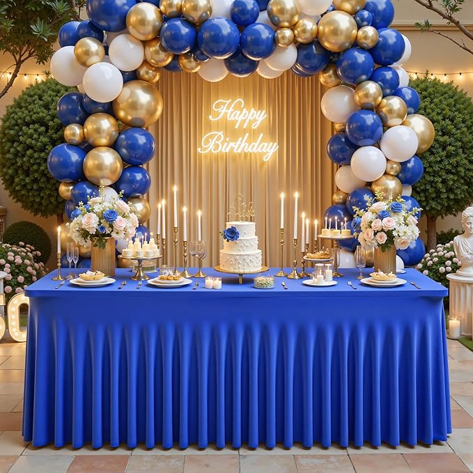2 Packs Royal Blue Table Clothes for 6 Foot Rectangle Tables, One-Piece Wrinkle Resistant Stretch Spandex Table Covers with Skirt for Event Banquet Wedding Birthday Party