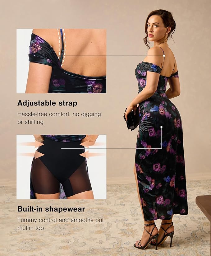 Popilush Womens Shapewear Maxi Dress Multi Way Wear Off The Shoulder Bodycon Long Cocktail Formal Dresses