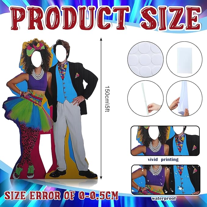 Amyhill 5 ft 80s Hip Hop Couple Cardboard Cutout Stand up Retro Faceless Life Size Photo Prop Vintage Dance Couple Backdrop for Dance Theme Jazz Night Party Decoration