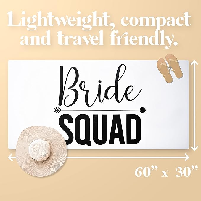 4 Pack Bride Squad Towel for Beach Bachelorette Party - Classic Design for Bridesmaids to Match Bride to Be - Team Bride Tribe Bachelorette Party Towels - 60"x30"
