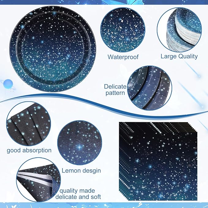 452 Pcs Galaxy Party Decorations for 50, Starry Night Theme Paper Plates Napkins Cups Tablecloth Cutlery Straws for Outer Space Theme Birthday Bridal Baby Shower Party Decorations Supplies