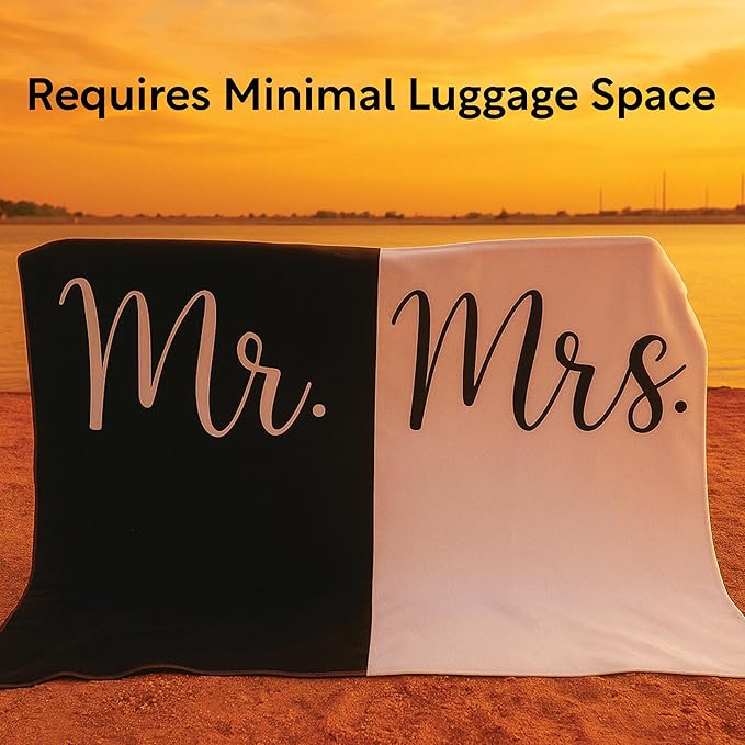 Mr and Mrs Beach Towel - Honeymoon Just Married Towel For Beach - Wedding Gift for Newlywed Couple - Shareable Bride and Groom Towel Set - Thin Travel Friendly His and Her Beach Towel - 78"x59"