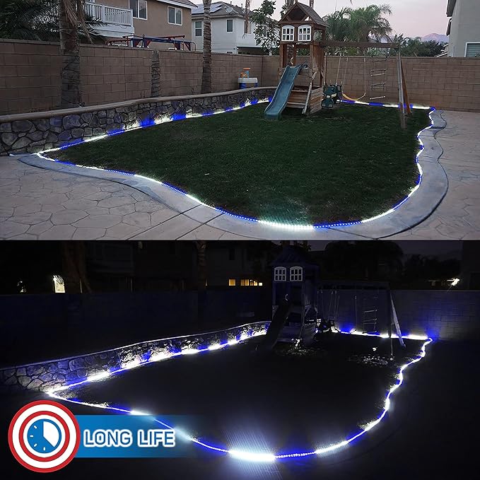 Russell Decor 20FT Rope Lights Indoor Outdoor Lighting for Christmas Snow Theme Decoration for Party Trees Patio Deck Flexible String Lights (White Blue)