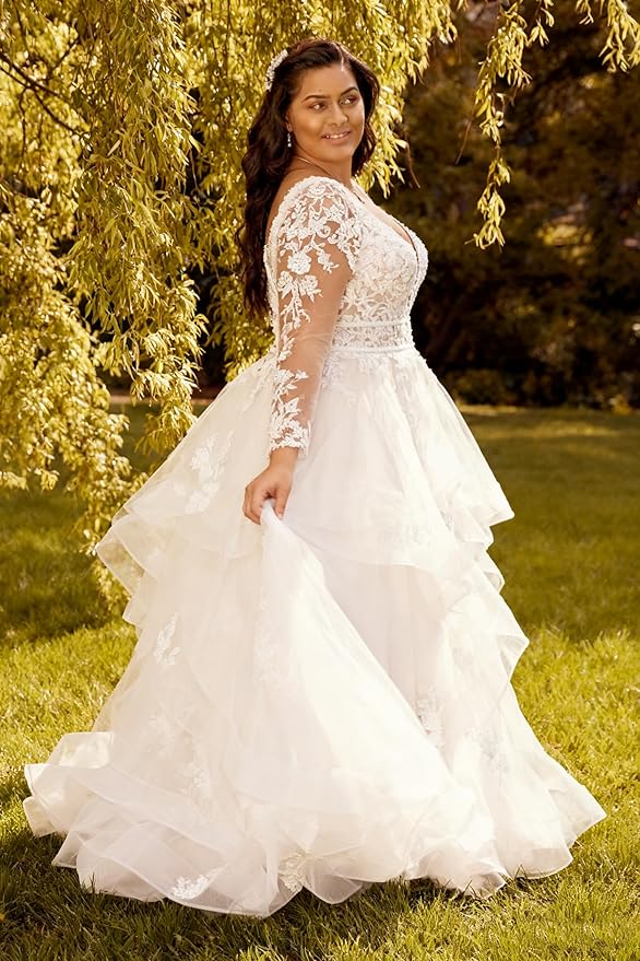 Plus Size Wedding Dresses for Bride Long Sleeve Wedding Bridal Gowns with Lace Appliques Off Shoulder Bride Dress