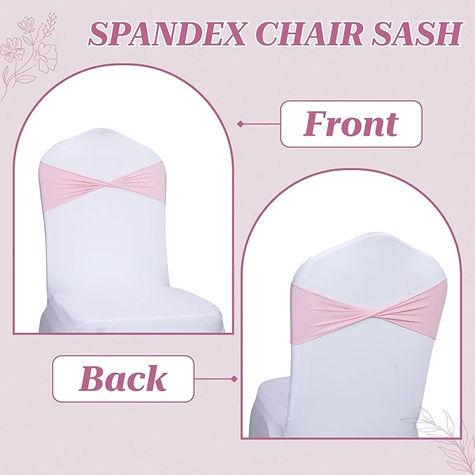 VDS Pack of 50 PCS | Blush Pink | Spandex Chair Sashes Bows Without Buckle | Stretch Elastic Banquet Universal Folding Chair Band Tie with for Wedding Party Conference Celebration Event Decoration
