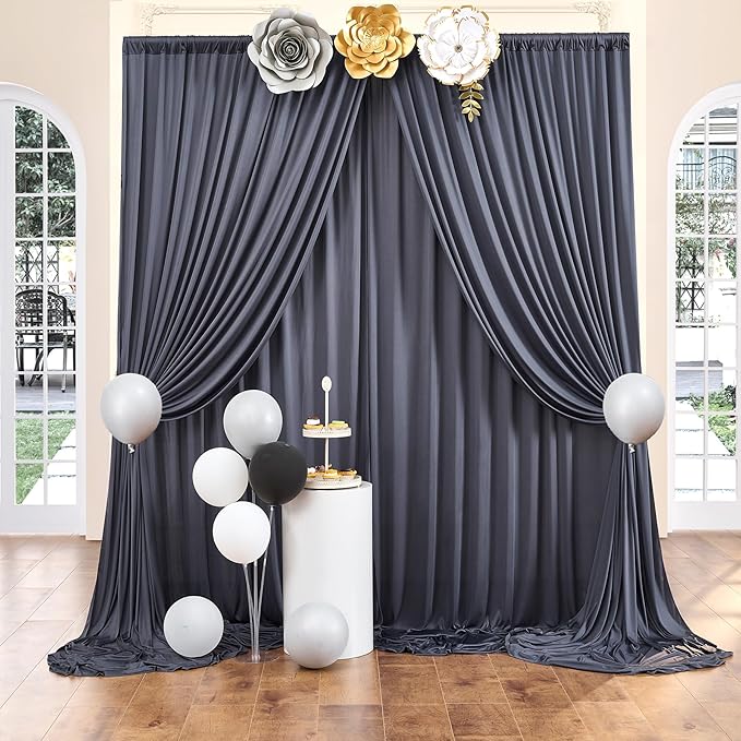 50 ft x 10 ft Wrinkle Free Charcoal Backdrop Curtain for Parties, Dark Grey Polyester Photo Backdrop Drapes for Baby Shower Wedding Engagement Birthday Party Backdrop Stand, 10 Panels 5ft x 10ft