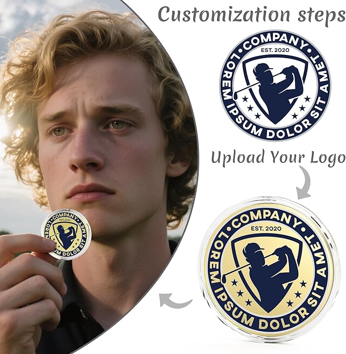 10 Custom Challenge Coins, Personalized Commemorative Coins with Logo Photo Text, Custom Memorial Gifts for Company Military Family Colleague Anniversary Wedding Couple Pocket Hug Tokens (Gold)