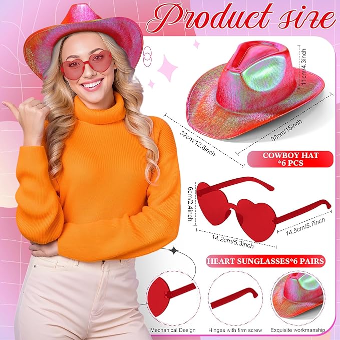 Haysandy 24 Pcs Sparkly Party Hats with Rimless Heart Sunglasses Fun Colorful Party Hats Goggles for Women Men