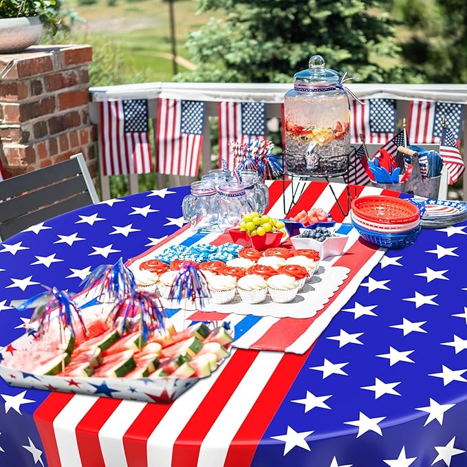 Oudain 12 Pcs Veteran Day Tablecloth 84 Inch Plastic American Flag Tablecloths Disposable 4th of July Table Cover for Veterans Memorial Independence Day Patriotic Party Supplies (Star Stripe)
