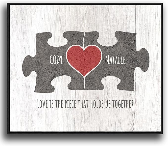 Personal-Prints LOVE PUZZLE - GRAY | Personalized Romantic Canvas Art Gift with Your Names | Custom for Valentine’s Day or Wedding Anniversary (20"x24" Float Framed Canvas)