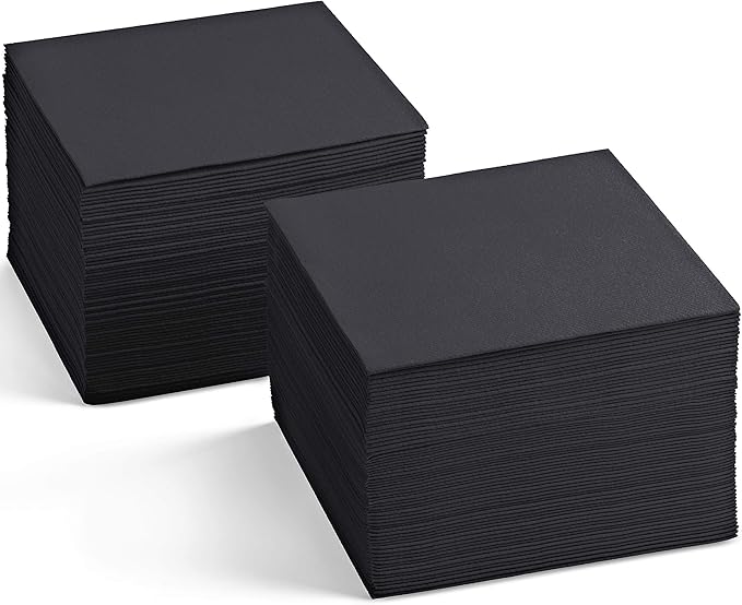 Linen-Feel Colored Cocktail Napkins - Decortive Cloth-Like BLACK Dessert And Beverage Napkins - Soft And Absorbent. For Restaurant, Bar, Cafe, Or Event. (Pack of 200)