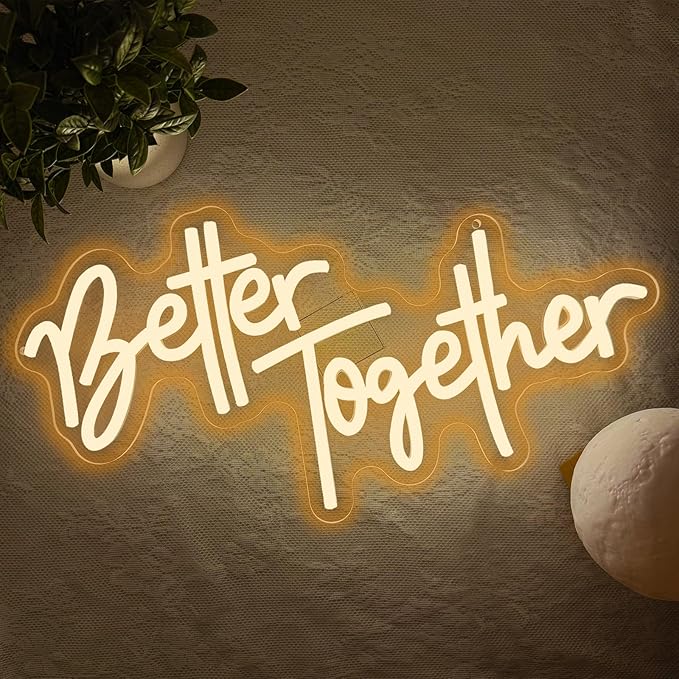 Better Together Neon Sign, Better Together Led Neon Light Signs for Wedding Bridal Shower Wall Decor Wedding Decotations for Backdrop Birthday Anniversary Party Dimmable USB Powered(16.9"*9.1")