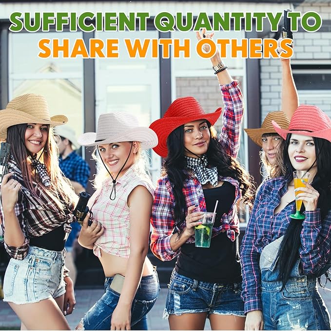 Unittype Adult Cowboy Hat Bulk Western Party Straw Hat Unisex Cowboy Cowgirl Set for Women Men