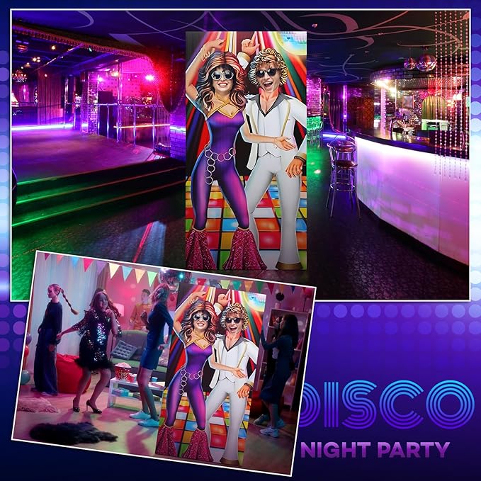 Amyhill 6 ft 70s Disco Couple Cardboard Cutout Stand up Retro Faceless Life Size Photo Prop Vintage Dance Couple Backdrop for Dance Theme Jazz Night Party Decoration