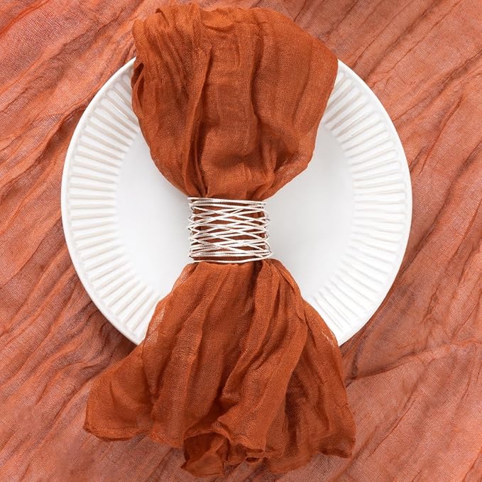50 Pack Terracotta Cheesecloth Napkins Burnt Orange Spring Cloth Napkins Set of 50 Dinner Napkins Bulk 21x21 Inches for Wedding Bridal Shower Baby Shower Valentine's Day