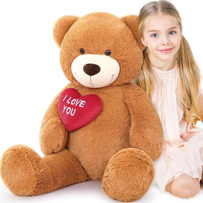 Red Heart Giant Teddy Bears, Big Teddy Bear Stuffed Animals with Embroidered I Love You for Girlfriend, Valentines Fluffy Teddy Bear Birthday Gifts 36 inches