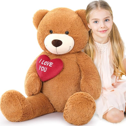 Red Heart Giant Teddy Bears, Big Teddy Bear Stuffed Animals with Embroidered I Love You for Girlfriend, Valentines Fluffy Teddy Bear Birthday Gifts 36 inches