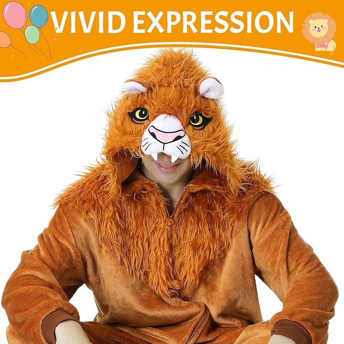 YuDanae Lion Costume Adult Animal Onepiece Unisex Lion Pajamas Halloween Party Onesie Cosplay Jumpsuit for Men Women