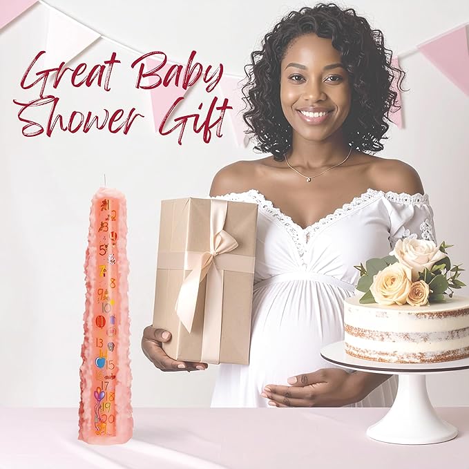 Biedermann & Sons Baby Shower Countdown Candle for Girls, Baby Pink 15 Inch Unscented Pillar, 42 Hour Burn Time, Marks 1 to 21 Year Celebrations, Keepsake Gift or Favor for Guests