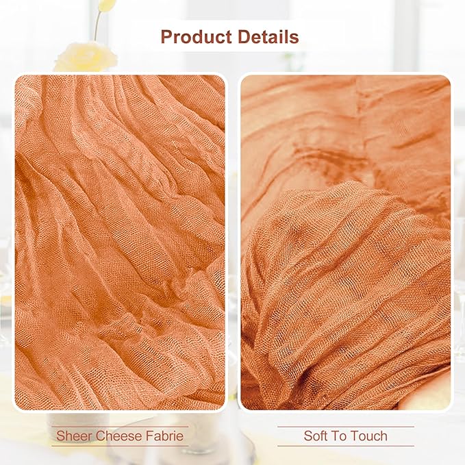 10 Pack Coral Cheesecloth Table Runner 35x120 Inch 10Ft Rustic Gauze Cheese Cloth Table Runner Sheer Cheesecloth Table Runners for Wedding Party Bridal Shower Decoration