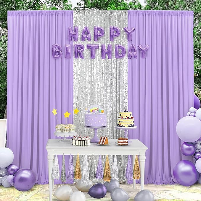 20ft×10ft Wrinkle Free Lavender Backdrop Curtain for Party, 4 Panels 5×10ft Soft Silky Polyester Light Purple Lilac Photo Backdrop Drapes for Birthday Baby Shower Mother‘s Day Wedding Photography