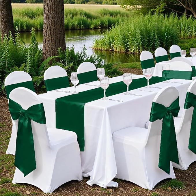 VDS Satin Chair Sashes Chair Cover Back Tie Sateen Bows Ribbon for Wedding Birthday Graduation Engagement Ceremony Event Party Banquet Venue Hotel All Dining Chair Decoration (75PC) (Emerald Green)