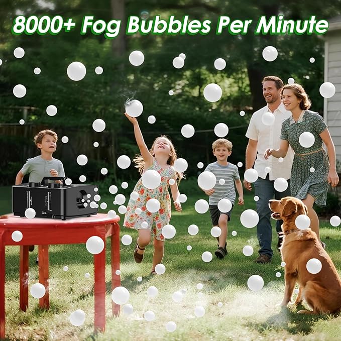 Fog Bubble Machine, 2-in-1 Smoke Bubble Maker, 400W No-Spill Fog Bubble Blower, 8000+ Colorful/Fog Bubbles for Kids Toddlers Indoor Outdoor Birthday Party (Black)