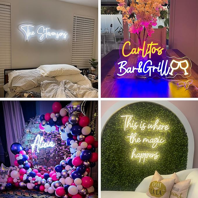 Custom Neon Sign Wedding, Personalized LED Name Logo Lights Battery Operated for Reception, Light up Neon Signs Customizable for Kids Room Bedroom Wall Decor, Birthday Party, Office Business (16-60")