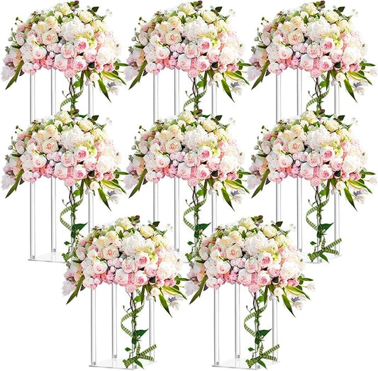 Geetery 8 Pieces Tall Acrylic Vase Wedding Centerpieces Clear Flower Stand Column Geometric Floral Vase Elegant Display Holder for Birthday Party Wedding Table Decorations (12 Inch)